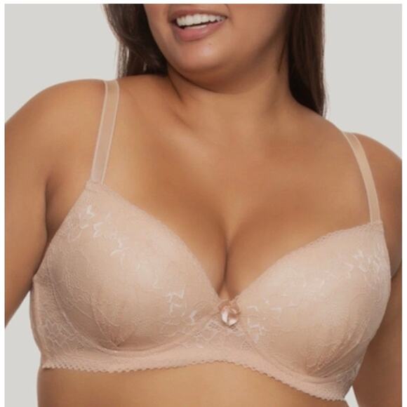 Jezebel Warm Nude Full Figure Lace Underwire Bra  Plus Size 32D - J5537 - Picture 1 of 7
